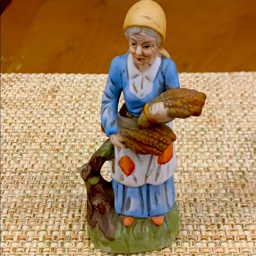 Vintage Elder Farmer Woman Ceramic Figurine